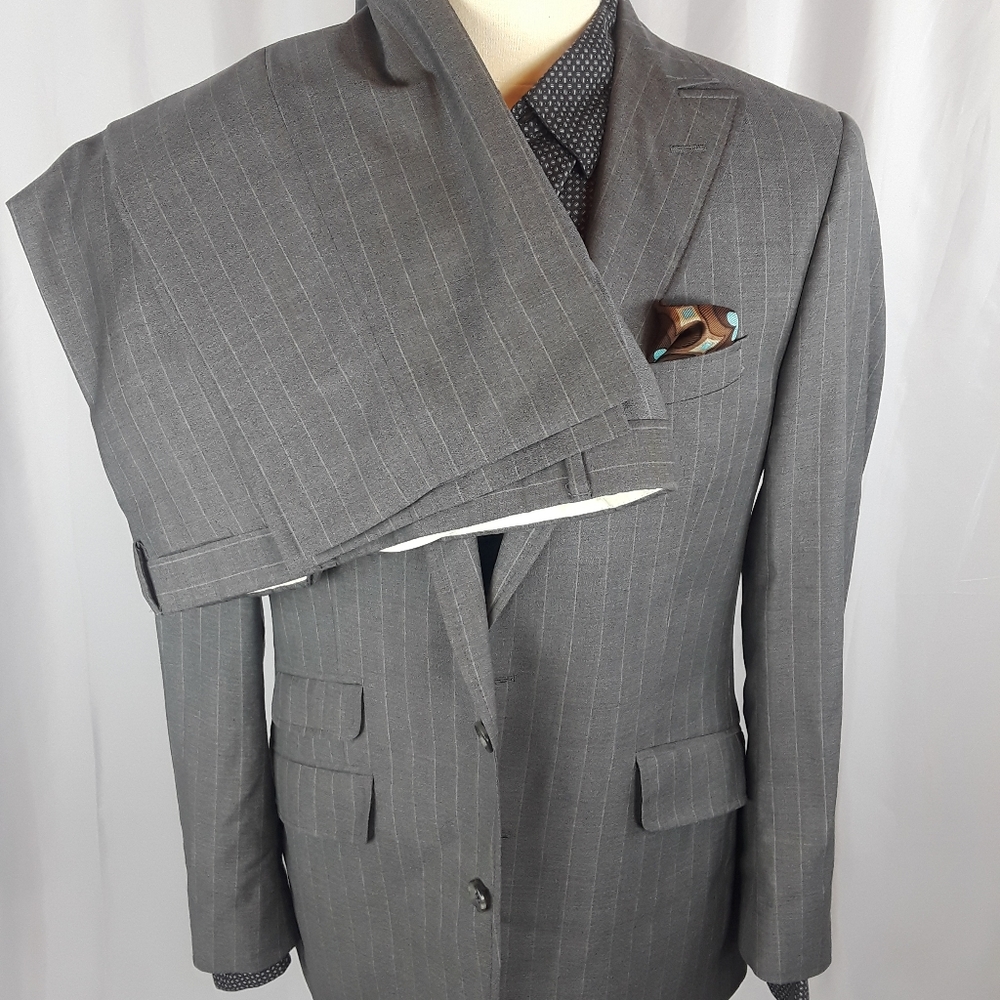Coppley 1883 Suit 40R Grey/Grey Stripes 2 Button